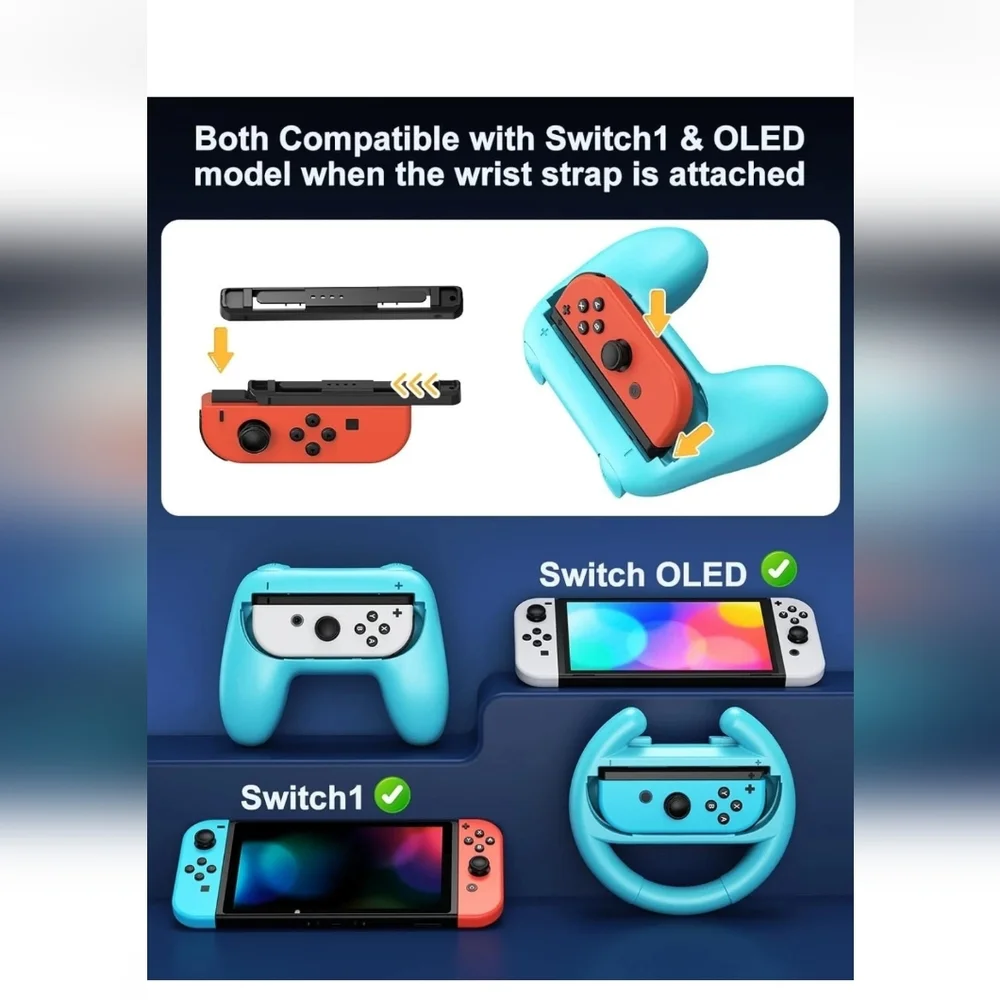 2 Hand Grips and 2 Ergonomic Racing Wheels Handle for Joy Cons Controller